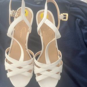 Jessica Simpson white straps wedge